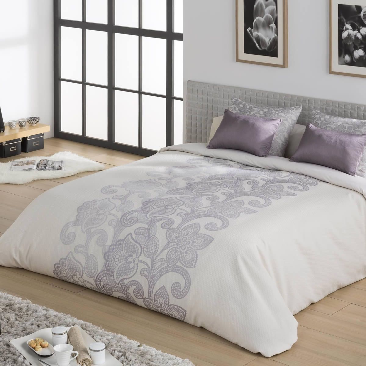 Funda nordica lisa malva. Cama 150