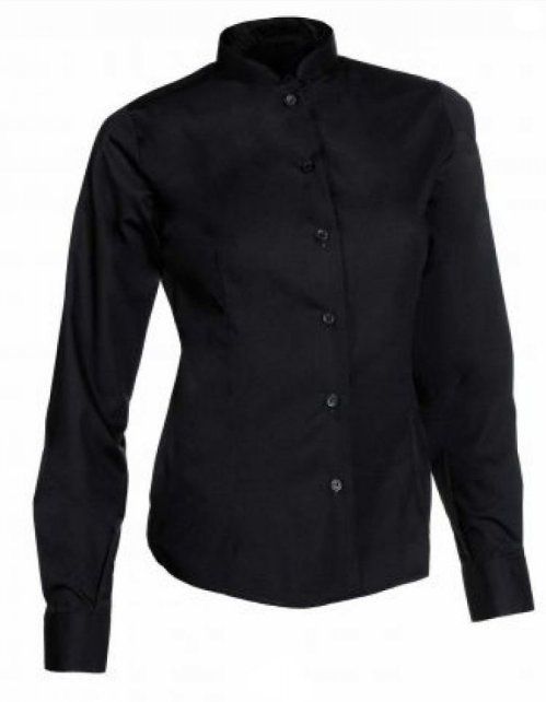 camisa negra camarera cuello mao